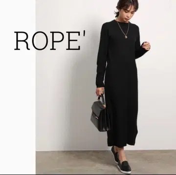 rope' 사이드 슬릿 니트 원피스 블랙