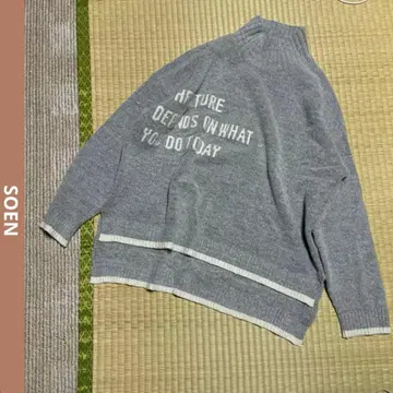 별 드레스 SOEN 로고 하이넥 니트 스웨터 울 혼방 그레이 긴팔