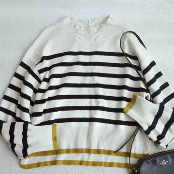 글로벌 워크 보더 니트 보틀넥 성숙 큐트 캐주얼 F