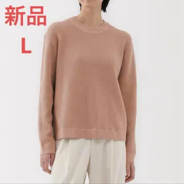 MUJI 세탁 가능한 와플 편직 크루넥 스웨터 여성 L 핑크