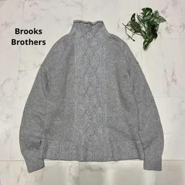브룩스브라더스 하이넥 니트 케이블 짜임 그레이 라메 울 혼방