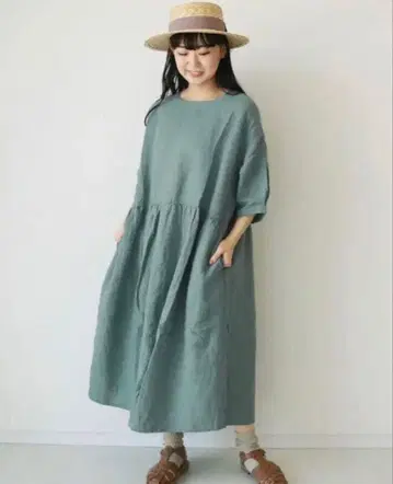 새상품 SM2 린넨 7부 소매 원피스 내추럴 그린 5부 반팔