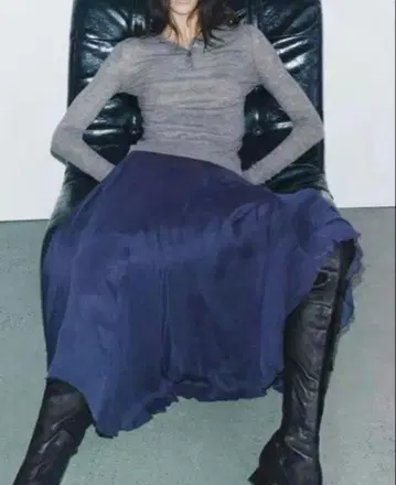 ZARA 스커트 롱 스커트 플레어 스커트 네이비 스커트