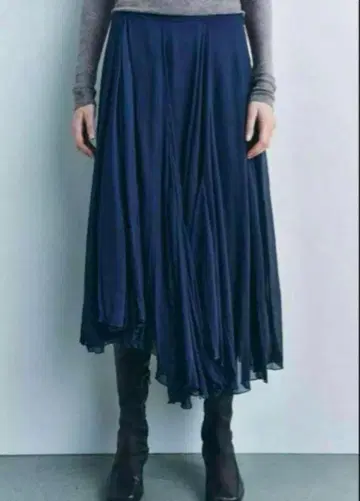ZARA 스커트 롱 스커트 플레어 스커트 네이비 스커트
