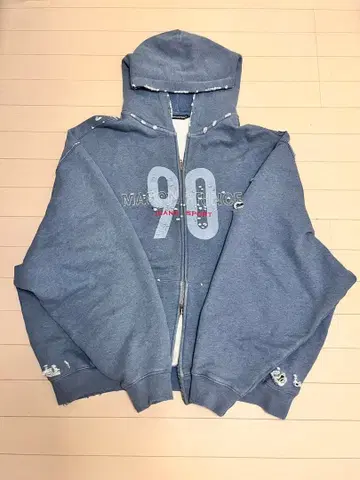 메종 프린스 더블 지퍼 후드티 메이 데미지 가공