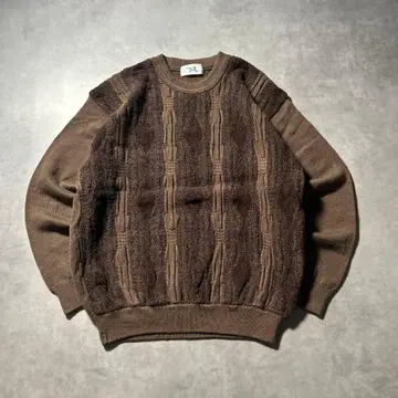 빈티지 3D 케이블 절개 브라운 디자인 니트 스웨터