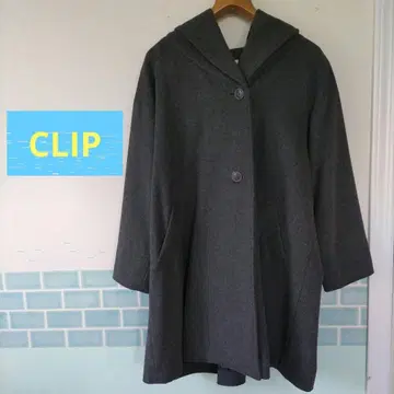 studioCLIP 그레이 후드 부착 울 코트 Free size