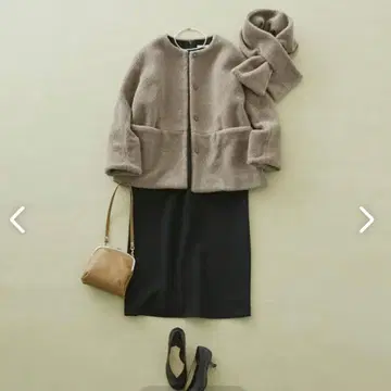 새상품급*어른을 위한 울 혼방 보아 코트 (머플러 포함) / 모카 브라운