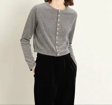 MACPHEE 코튼 폴리에스테르 벨로아 크루넥 가디건