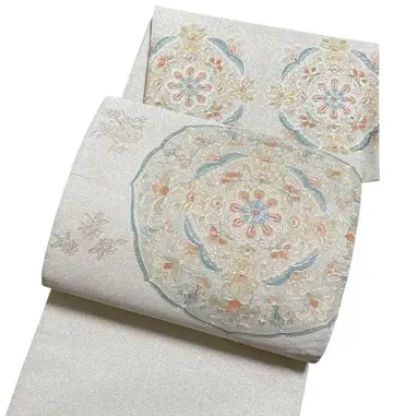 A 192 후쿠로 오비 큰북 은사 직조 자수 꽃무늬 순수 실크 기모노