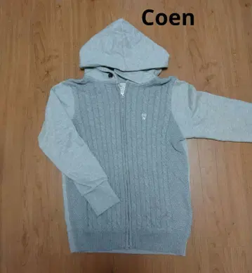 [중고] Coen 그레이 후드 부착 후드티 케이블 니트풍