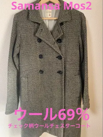 Samansa Mos2 체크 무늬 울 체스터 코트