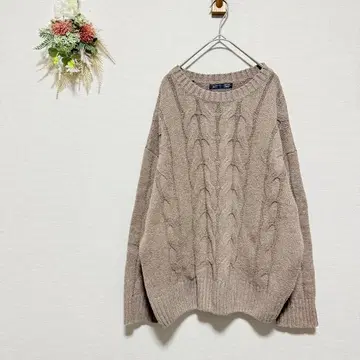 데이지 [ M ] 케이블 니트 긴팔 오버 사이즈 크루넥 워셔블