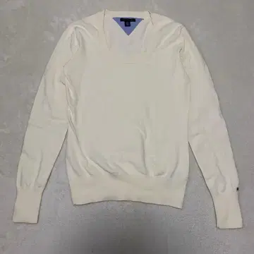 타미힐피거 니트 U넥 화이트 M 사이즈 리브 소매