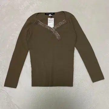 미쉘클랑 니트 스웨터 레이스 리브 니트 브라운 38