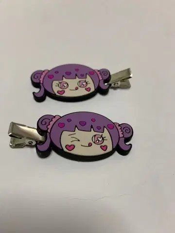 시나코 핑 캐릭터 헤어 클립 보라색 2개 세트