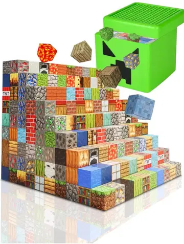 마인크래프트풍 마그넷 블록 192개 미니 피규어 5개 포함