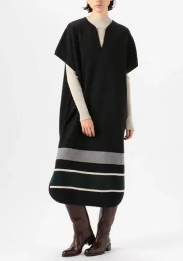 데프레 울 스무스 카프탄 원피스 니트 롱 블랙 36