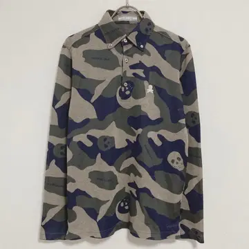 MARK&LONA 긴팔 상의 카모플라주 하프 버튼 올 패턴 자수 스컬