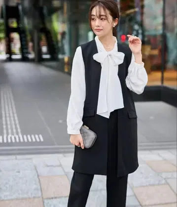 택 포함 새상품 Ranan 셋업 노카라 롱베스트 셋업 블랙