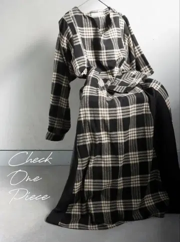 안티카 체크 무늬 절개 원피스 블랙 롱 아메리 유니클로