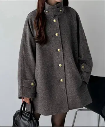 callautia 골드 버튼 미들 코트 다크 그레이