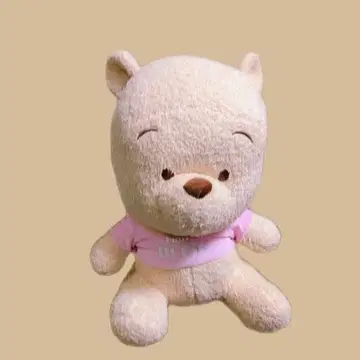 푸우 베이지색 곰 봉제 인형 (핑크색 의류)