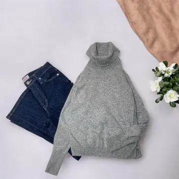 유니클로 UNIQLO 캐시미어 100% 터틀넥 스웨터 그레이
