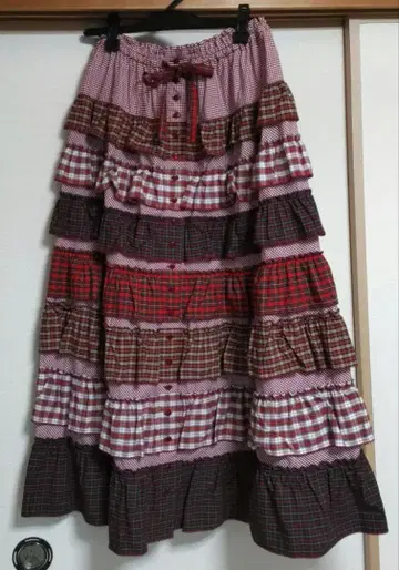 핑크하우스 귀여운 타탄 체크 패치워크 스커트