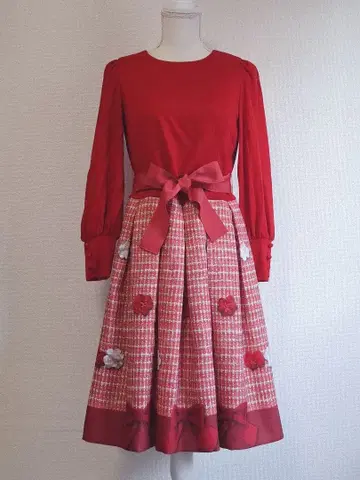 [새상품] M'S GRACY 니트 절개 플라워 리본 원피스