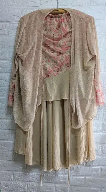 중국 무용 의상 베이지 가디건 스커트 셋업 차이나