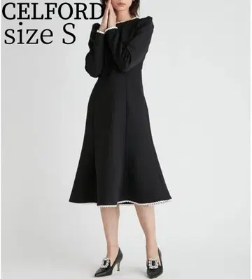 CELFORD 레이스 트리밍 분또 원피스 블랙 36