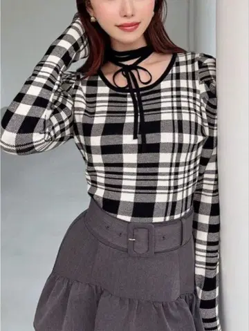 리젝시 RESEXXY 초커 니트 체크 블랙