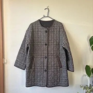 노카라 코트 체크 롱 코트