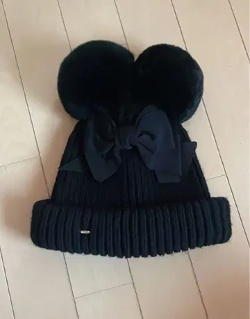 CA4LA 카시라 니트 모자 폼폼 리본 블랙