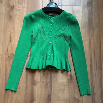 착용 2회 Corcovado 그린 리브 긴팔 가디건 골드 버튼