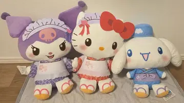 화과자 티타임 봉제 인형 3점 세트 시나모롤 쿠로미 키티