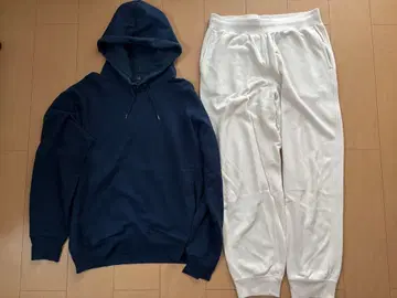 유니클로 스웨트 팬츠 후드티 울트라 스트레치 네이비 화이트 L