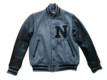 New Era 천연 가죽 바시티 자켓 그레이/블랙