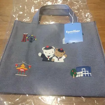 familiar 곰 자수 토트백 그레이