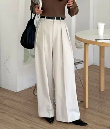 네고 불가 카프리슈 마쥬 2턱 와이드 팬츠 와이드 팬츠 에크루