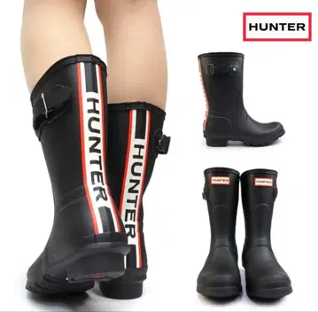 새상품급! HUNTER 블랙 장화 트리컬러 로고 숏 24 24.5