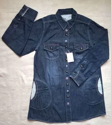 택 포함 새상품 펠리시모 데님 자수 원피스