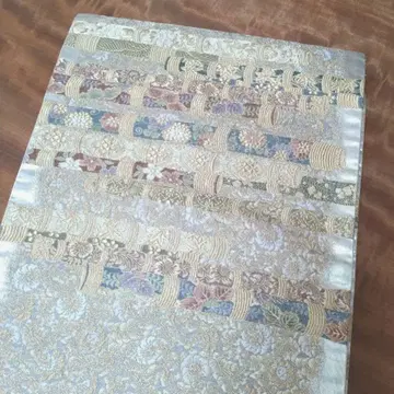 순수 실크 후쿠로 오비 금실 은실 자수
