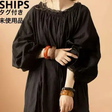 미사용 쉽스 개더 볼륨 튜닉 블라우스 레이스 루즈핏