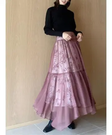 SNIDEL 스나이델 쉬폰 오버 프린트 스커트