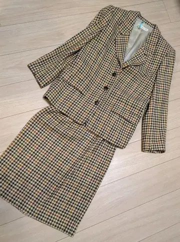 새상품급 Plume-d'or 체크 자켓&스커트 셋업 레트로