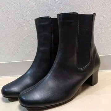 RAKUNA 라쿠나 5.5cm 힐 블랙 가죽 사이드 고어 부츠