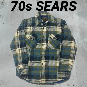 70s SEARS 빈티지 울 플란넬 셔츠 체크 보아 안감 M 사이즈