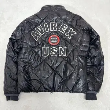 [ 레어 ] AVIREX 충전솜 다운 M 블랙 퀼팅 자켓 카모플라쥬 로고